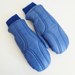 Kombi Vintage Blue Leather Gloves Ski/Snowboard  Mittens With Rib Cuff Women M